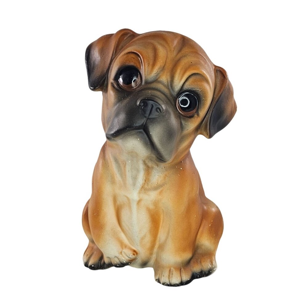 Vintage Ceramic Boxer Pug Dog Planter Big Eyes KItsch Home Decor Cute